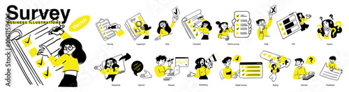 Survey related vector business illustrations.