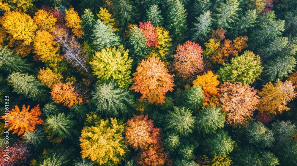 Aerial view of a vibrant forest showcasing autumn foliage in various colors. Aerial view of a vibrant forest showcasing autumn foliage in various colors.