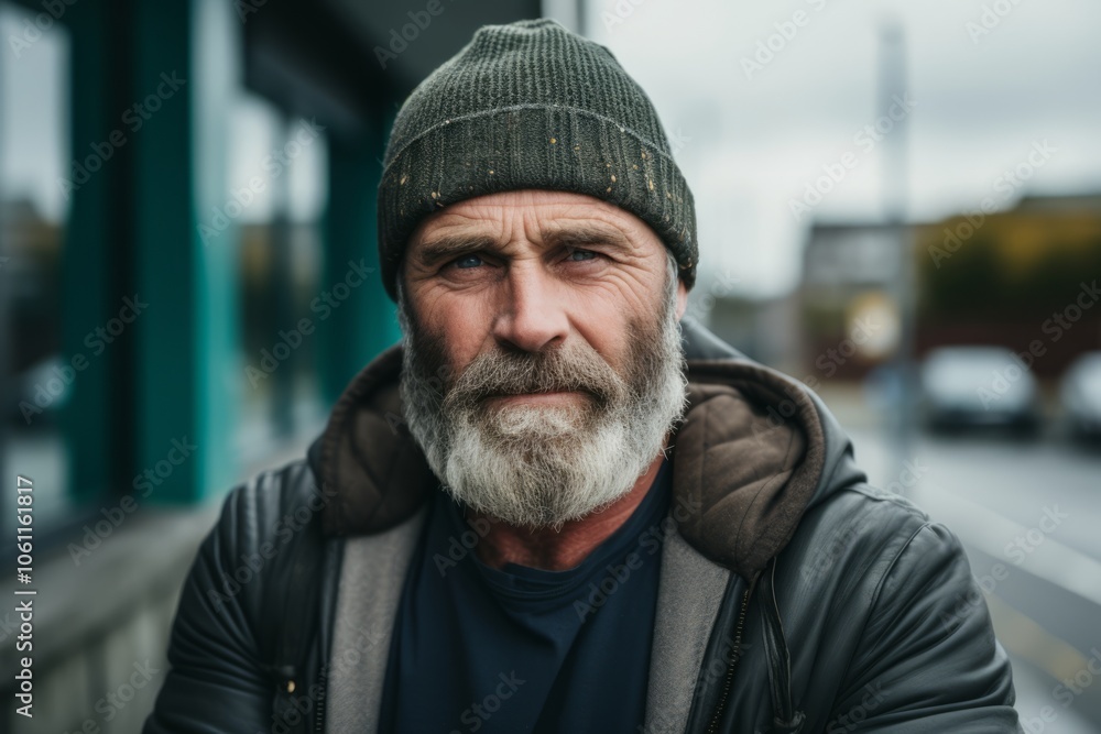 Portrait of senior man with grey beard and hat. He is looking at camera. Portrait of senior man with grey beard and hat. He is looking at camera.