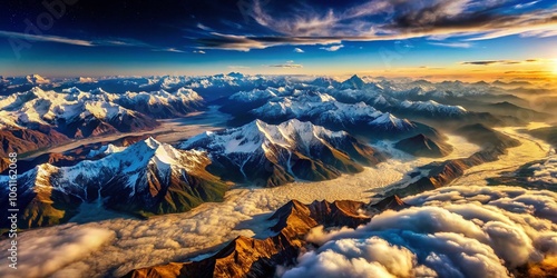Breathtaking Aerial View of the Himalayas from Space - Majestic Peaks, Snow-Capped Mountains, and Serene Landscapes Captured from Above for Nature Lovers and Adventure Seekers