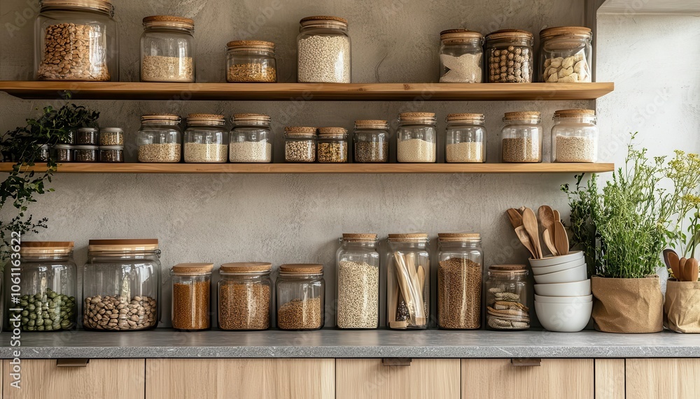 Eco-friendly packaging in a minimalist kitchen, soft lighting, vibrant textures, neutral tones, sustainable design, realism Eco-friendly packaging in a minimalist kitchen, soft lighting, vibrant textures, neutral tones, sustainable design, realism