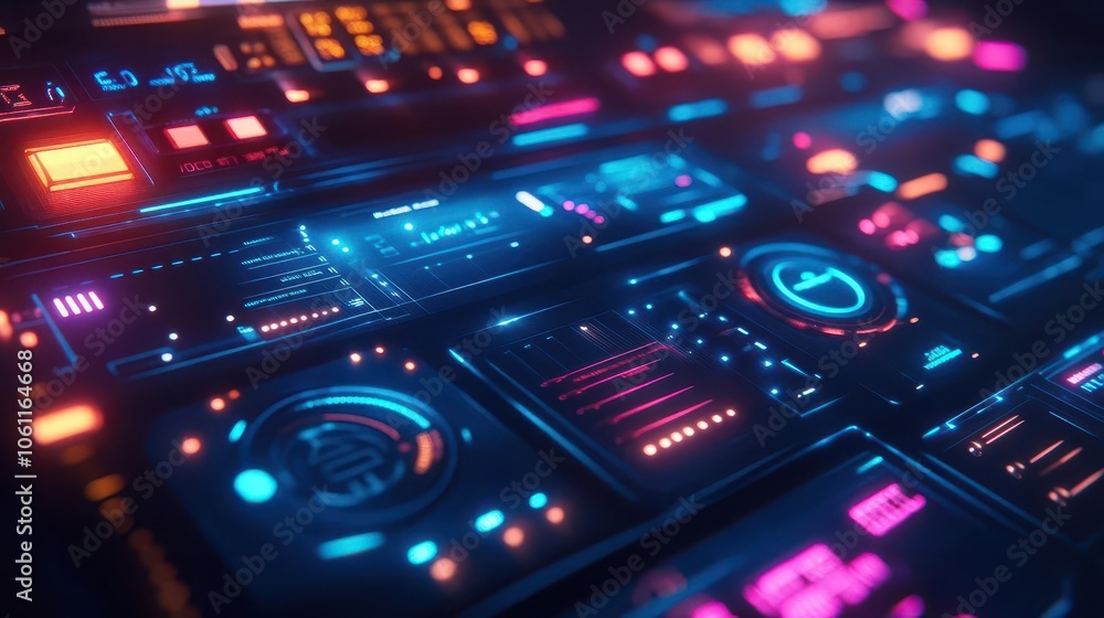 Home automation system with sleek digital interface, vibrant lighting, soft glow, modern design, futuristic atmosphere Home automation system with sleek digital interface, vibrant lighting, soft glow, modern design, futuristic atmosphere