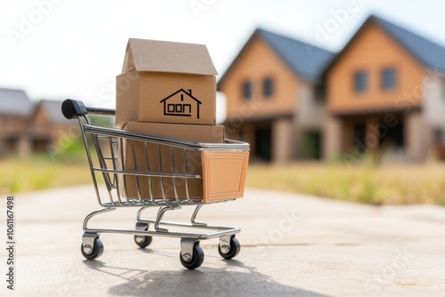 A small shopping cart with a house in it - Transportation
