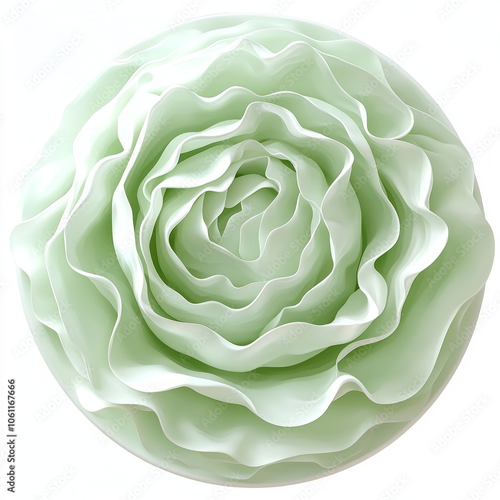 artwork depicts simple elegant cabbage soft flowing lines light green tones arranged circular shape white backdrop emphasizing minimalist aesthetics. artwork depicts simple elegant cabbage soft flowing lines light green tones arranged circular shape white backdrop emphasizing minimalist aesthetics.