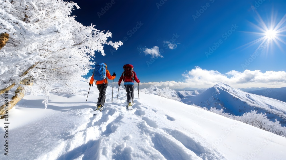 Enjoying a Snowy Hike in the Majestic Mountains Enjoying a Snowy Hike in the Majestic Mountains