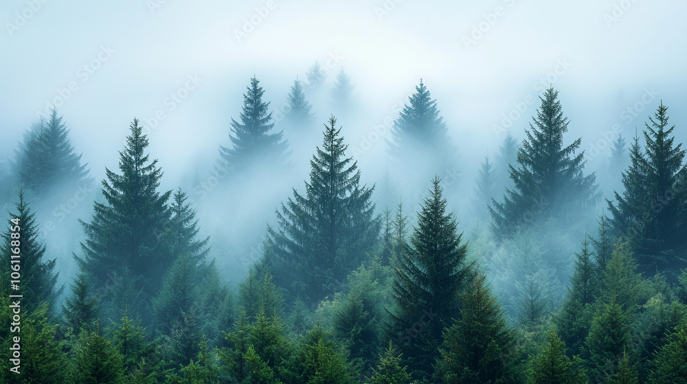 dense fog blanketing tall pine trees in a lush green forest creating a calm and mysterious atmosphere in soft morning light dense fog blanketing tall pine trees in a lush green forest creating a calm and mysterious atmosphere in soft morning light