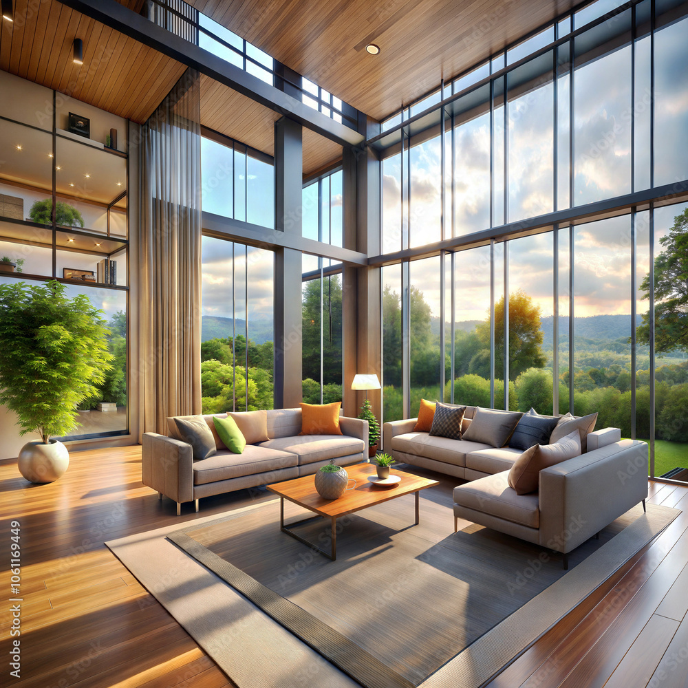 Fototapeta premium a living room with a velvet sofa