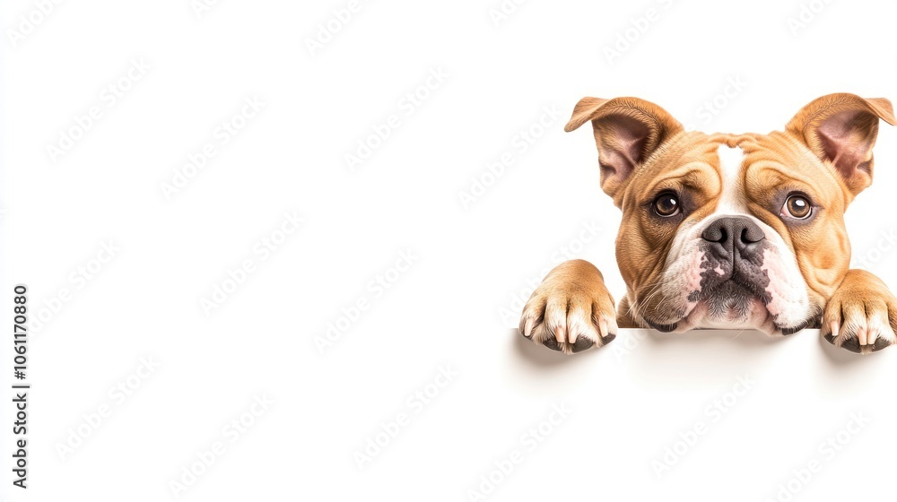 Obraz premium A close-up of a dog resting its head on a surface, looking curious and playful.