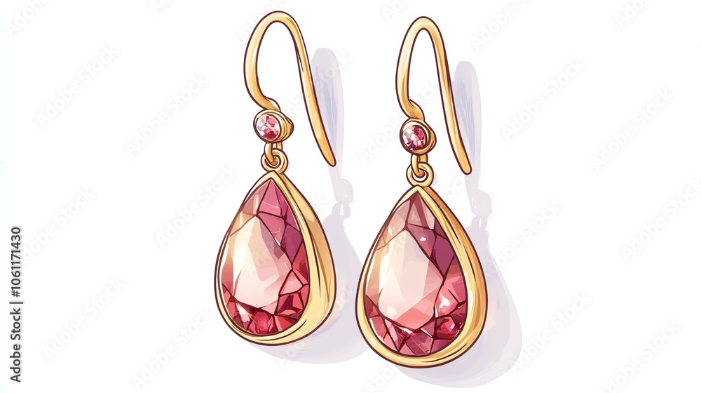 a 2D cartoon illustration of a pair of stylish earrings on display, elegant and feminine, white background--ar 16:9 a 2D cartoon illustration of a pair of stylish earrings on display, elegant and feminine, white background--ar 16:9