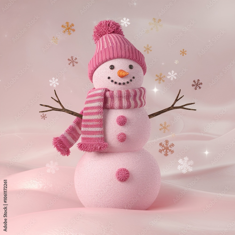 3D snowman in pink color 3D snowman in pink color