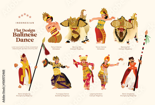 Flat design Isolated Indonesian Balinese Dancer illustration