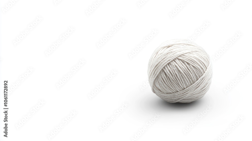 A Single Ball of White Yarn Against a White Background