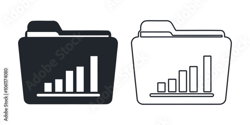 Black silhouette bar chart on file folder vector icon design