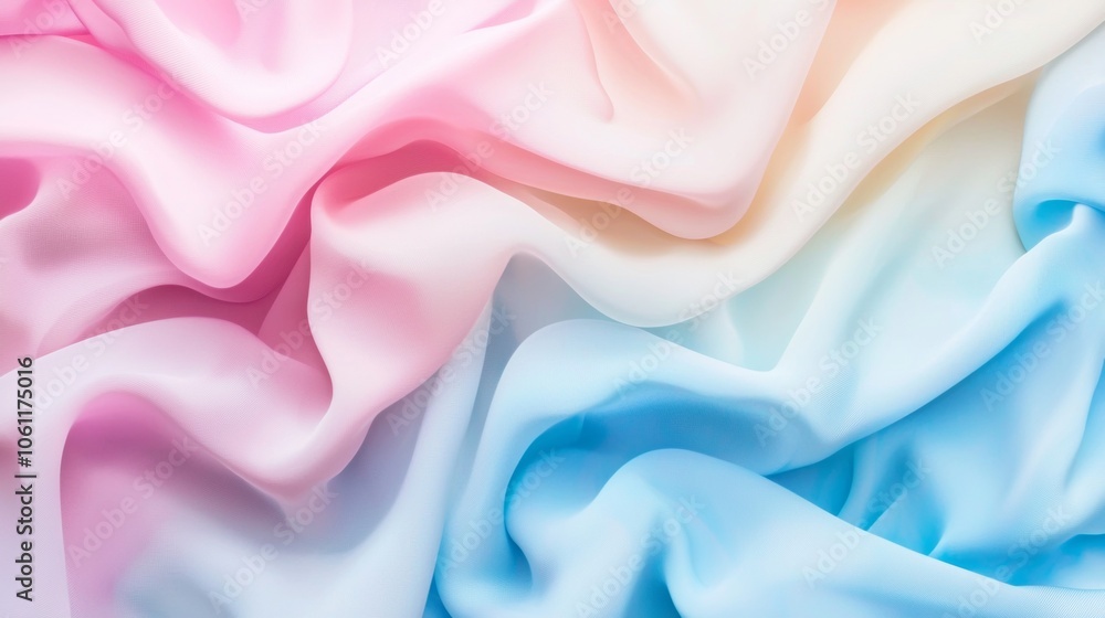 Obraz premium Smooth elegant pink, white and blue silk or satin luxury cloth texture can use as wedding, engagement, anniversary background with beautiful draped folds forming soft smooth waves