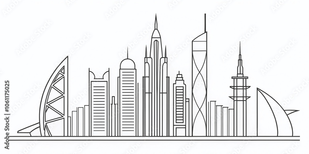 Continuous Line Art Skyline of Dubai - Minimalist Design, Urban Landscape, Architectural Wonders, Cityscapes, Modern Aesthetic, Dubai Landmarks, Creative Illustration, Line Drawing, Abstract Art Continuous Line Art Skyline of Dubai - Minimalist Design, Urban Landscape, Architectural Wonders, Cityscapes, Modern Aesthetic, Dubai Landmarks, Creative Illustration, Line Drawing, Abstract Art
