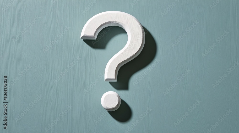 Question mark, minimalism, 3D, white, turquoise background, shadow, typography, symbol, inquiry, curiosity, simplicity, clean design, interrogation, mystery, minimal design, geometric, modern Question mark, minimalism, 3D, white, turquoise background, shadow, typography, symbol, inquiry, curiosity, simplicity, clean design, interrogation, mystery, minimal design, geometric, modern