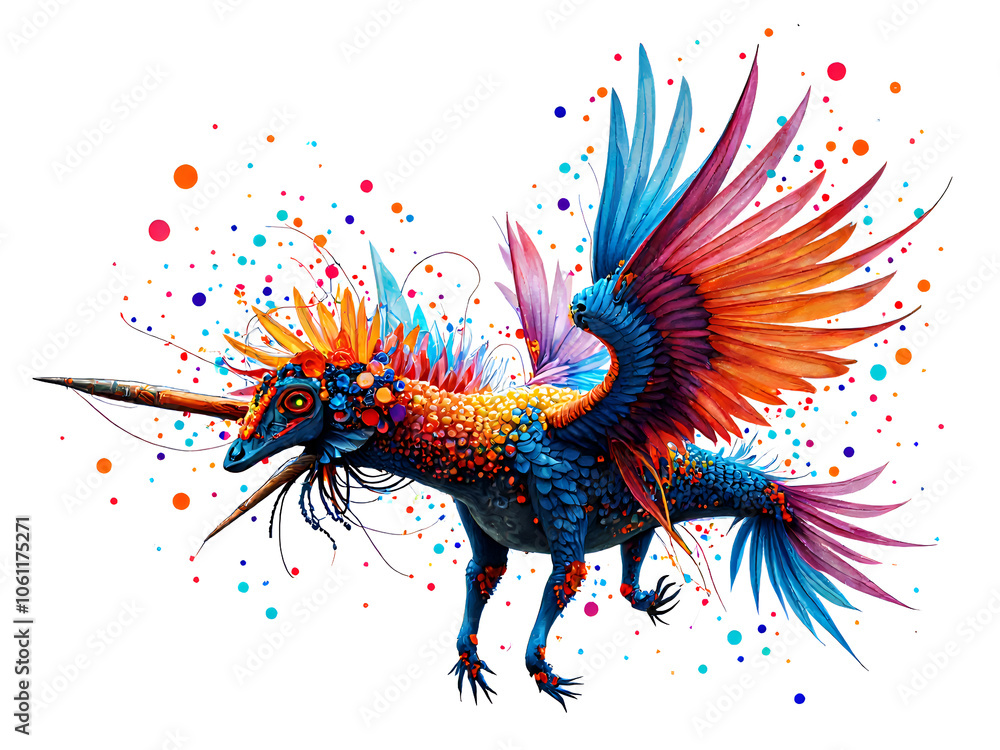 Obraz premium Explore a colorful world with a fantastic creature of beauty and imagination, digital art of fantasy creature design concept.