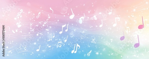 A colorful background featuring musical notes and flowing lines, evoking a whimsical, artistic vibe.