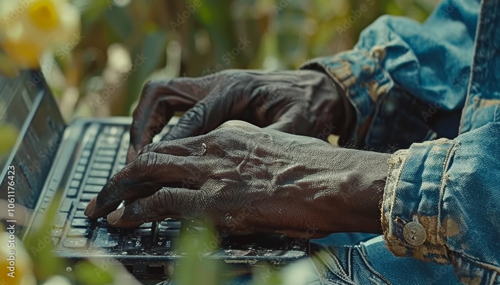 Close up of hands typing on a laptop featuring your product elegantly integrated in the scene Close up of hands typing on a laptop featuring your product elegantly integrated in the scene