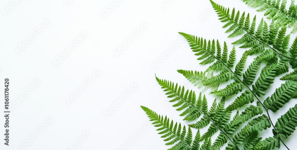 A close-up of green fern leaves against a white background, emphasizing natural beauty. A close-up of green fern leaves against a white background, emphasizing natural beauty.