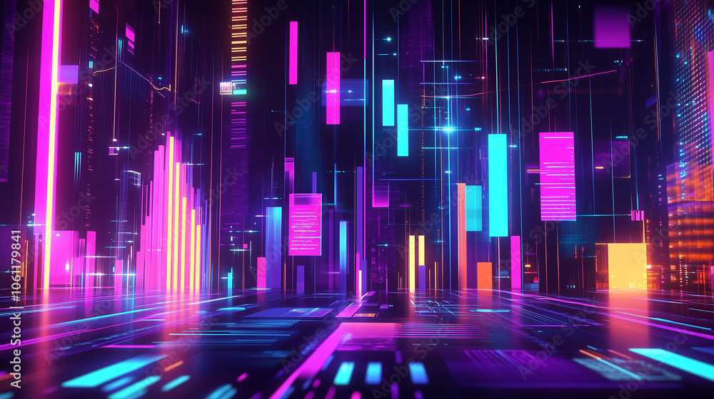 A neon cityscape with vibrant colors and glowing lines A neon cityscape with vibrant colors and glowing lines