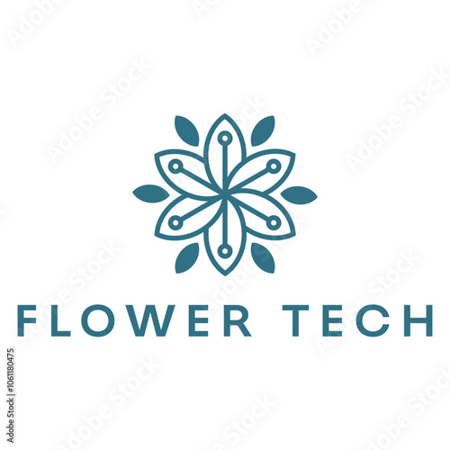 flower technology flat minimalist logo design