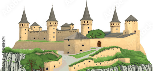 vector old castle with towers