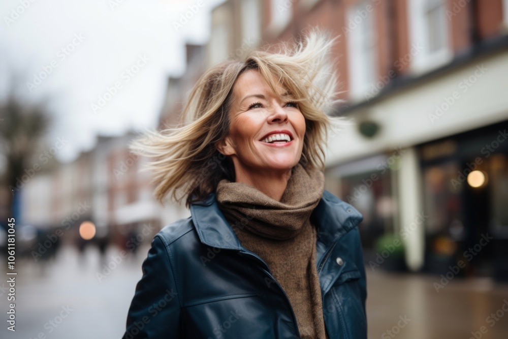 Portrait of a happy senior woman with blond hair in the city Portrait of a happy senior woman with blond hair in the city