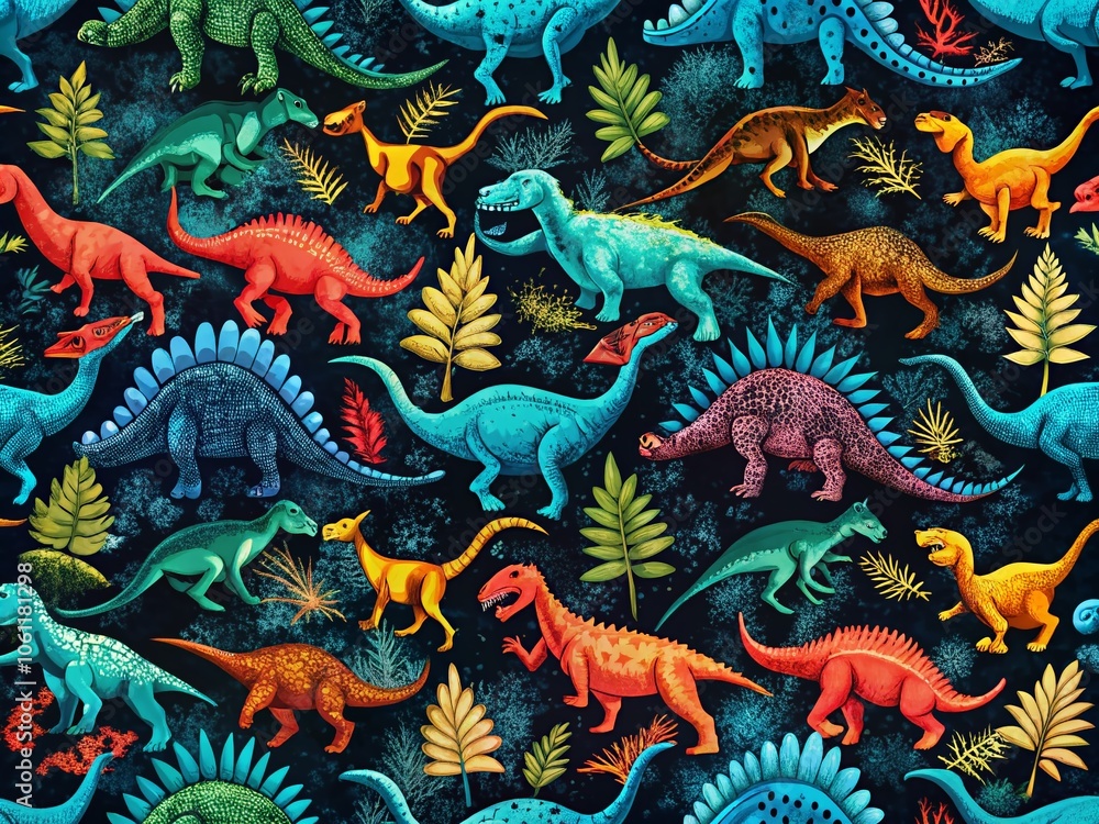 custom made wallpaper toronto digitalDinosaurs Seamless Pattern with Blue Grunge Texture on Black Background for Unique Textiles and Designs