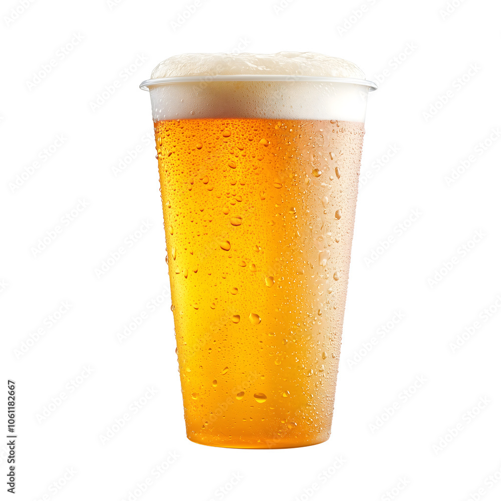 plastic cup with golden beer isolated on transparent background Generative Ai. plastic cup with golden beer isolated on transparent background Generative Ai.