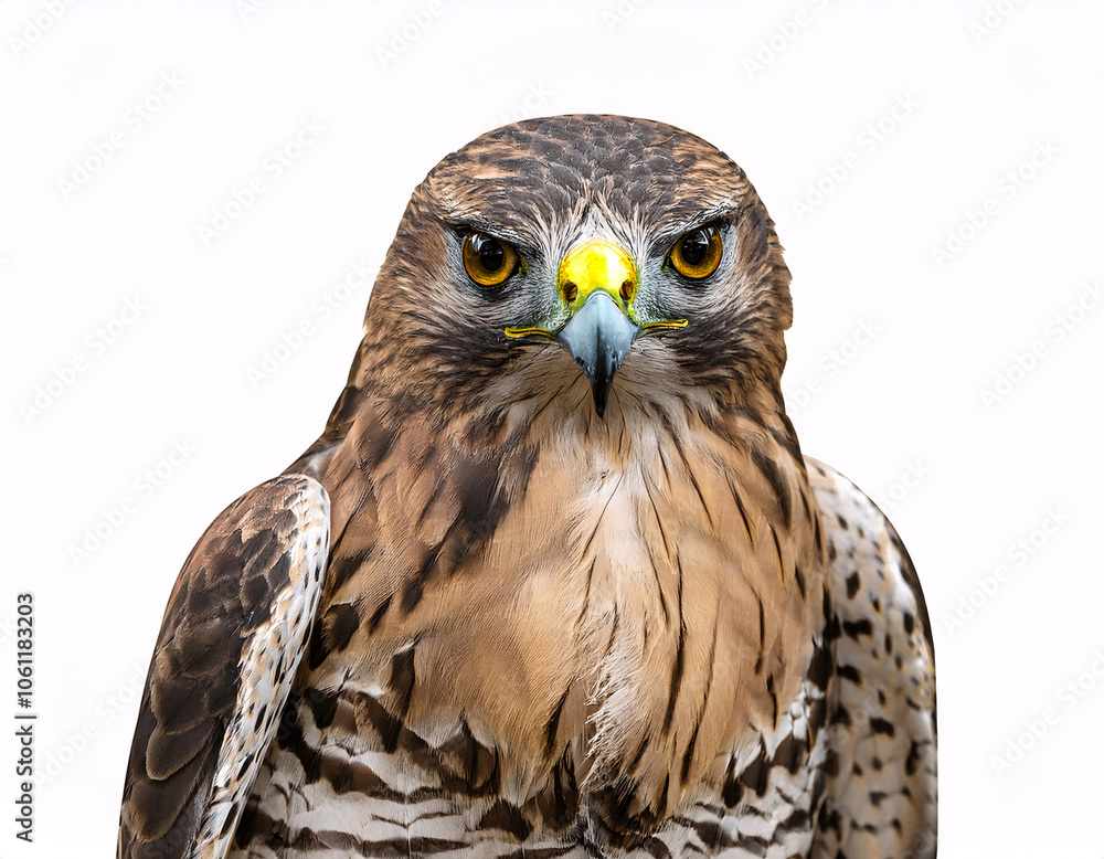 Obraz premium A majestic hawk with a piercing gaze, showcasing its intricate feather patterns and sharp beak