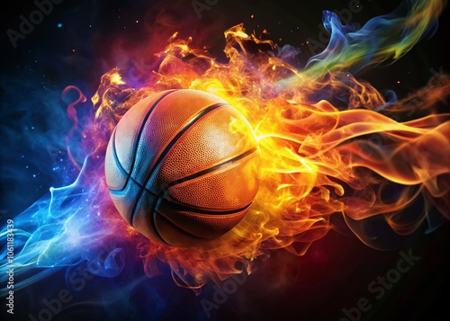 Dynamic Basketball at the Heart of Fiery Motion: A Vivid Representation of Energy in Sports