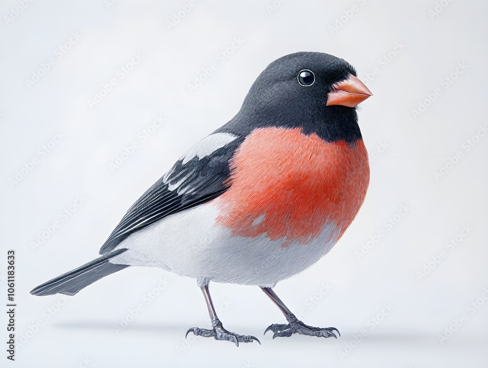 A European bullfinch perched on a white background showcasing its vibrant orange and black plumage and charming features A European bullfinch perched on a white background showcasing its vibrant orange and black plumage and charming features