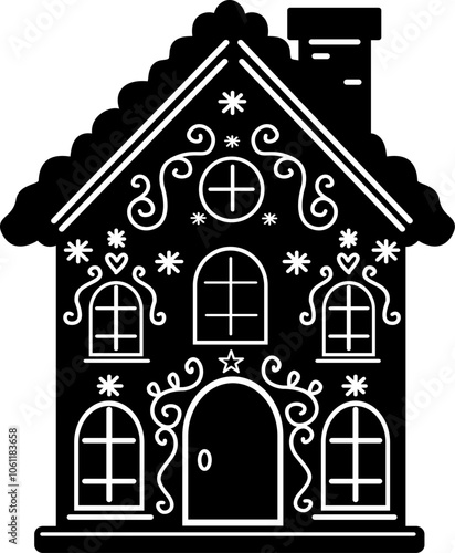 Hand drawn Christmas House Black Vector silhouette  