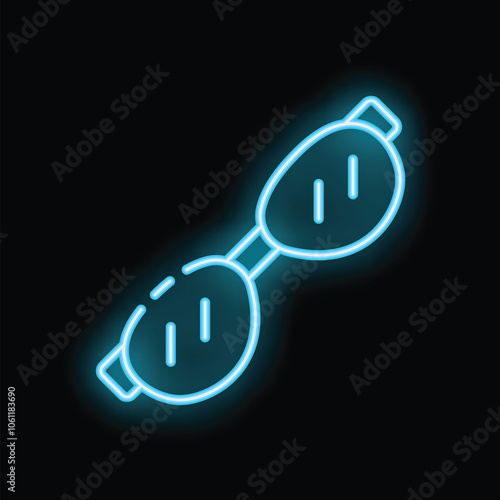 Bright blue neon sign depicting swimming goggles, perfect for poolside signage or aquatic themed designs