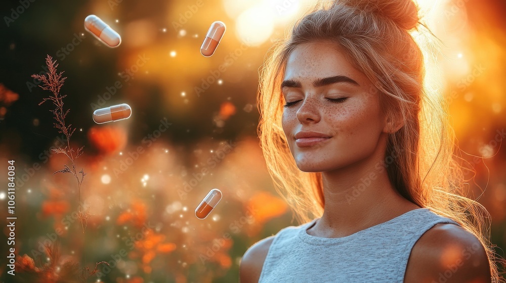 Tranquil Meditation in Sunlit Field with Dreamy Bokeh: Peaceful Woman Embracing Nature, Relaxation, Serene Beauty, Autumn Sunset, Dreamy Moment, Mindfulness, Harmony Tranquil Meditation in Sunlit Field with Dreamy Bokeh: Peaceful Woman Embracing Nature, Relaxation, Serene Beauty, Autumn Sunset, Dreamy Moment, Mindfulness, Harmony