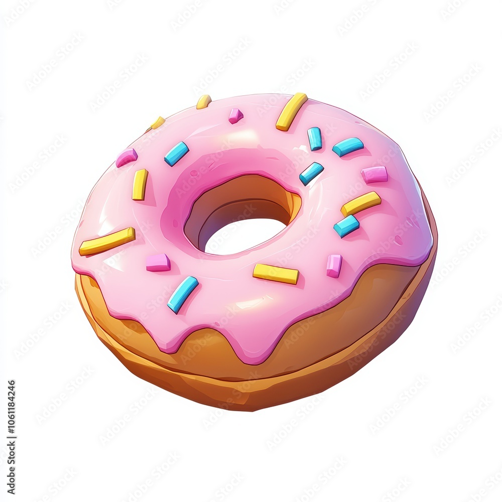 Cartoon Donut with Pink Frosting and Colorful Sprinkles Cartoon Donut with Pink Frosting and Colorful Sprinkles