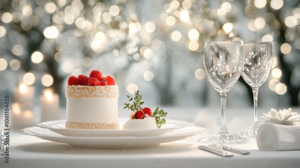 A beautifully set dining table with gourmet food, fine china, and sparkling crystal glasses, signifying opulence, celebration, and a lavish lifestyle. A beautifully set dining table with gourmet food, fine china, and sparkling crystal glasses, signifying opulence, celebration, and a lavish lifestyle.