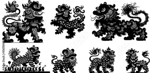 set of lion dance, chinese new year