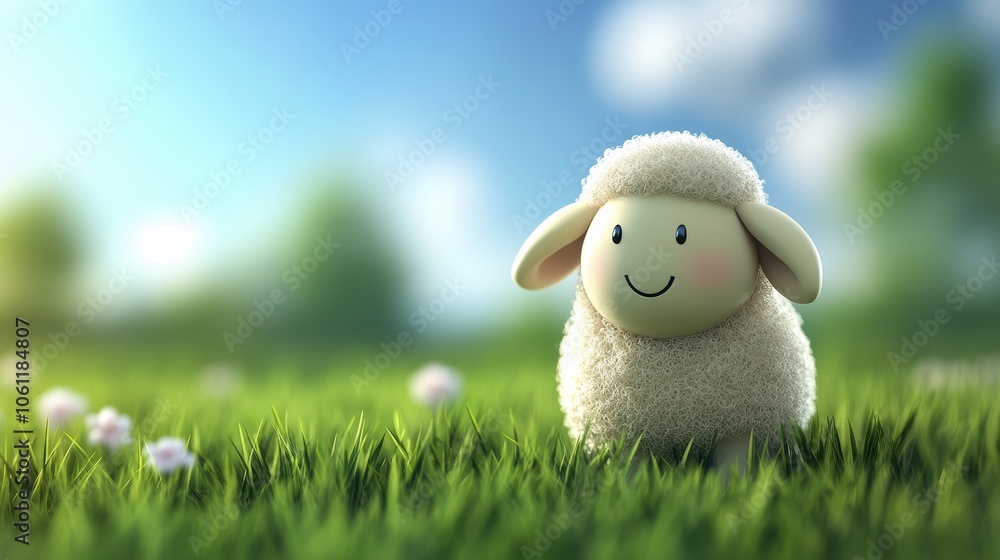 Cute Lamb in a Minimalist Nature Scene Cute Lamb in a Minimalist Nature Scene