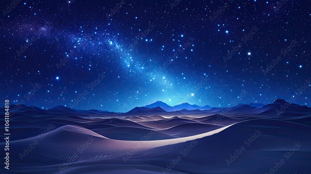 Starry Night over a Desert Landscape with Rolling Sand Dunes Starry Night over a Desert Landscape with Rolling Sand Dunes