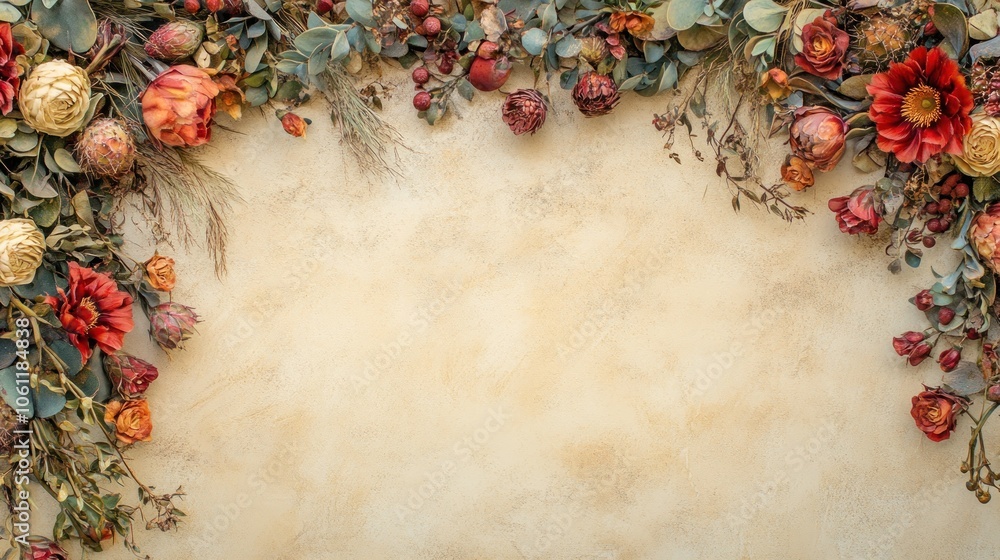 custom made wallpaper toronto digitalA decorative arrangement of dried flowers and foliage on a textured background.