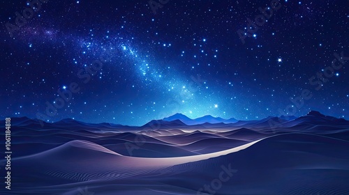 Starry Night over a Desert Landscape with Rolling Sand Dunes