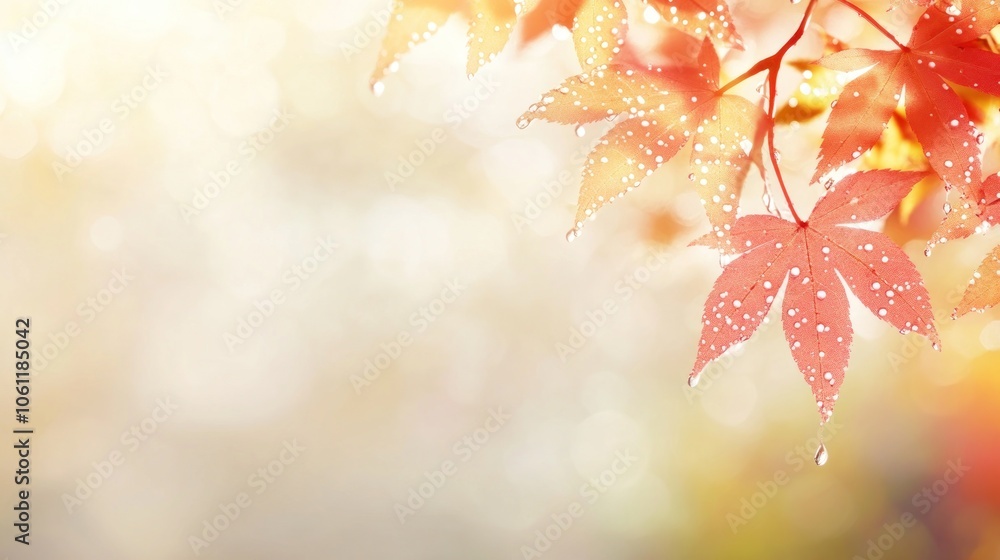 A close-up of vibrant red maple leaves with dew drops, set against a soft, blurred background. A close-up of vibrant red maple leaves with dew drops, set against a soft, blurred background.