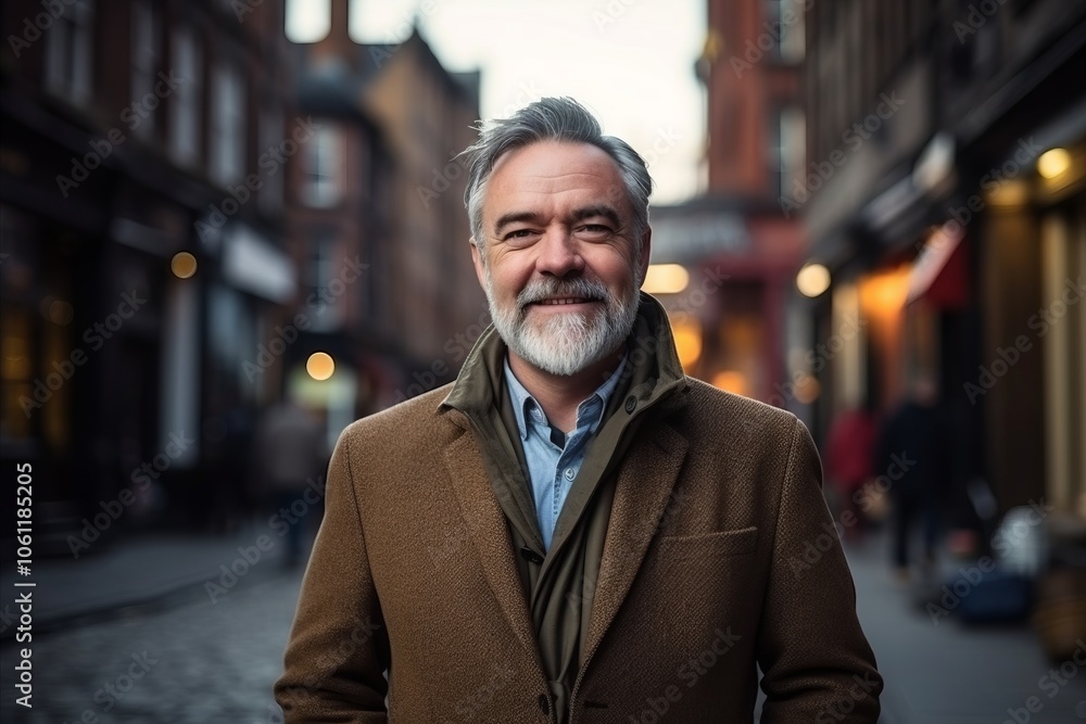 Portrait of a senior man in a city street at night. Portrait of a senior man in a city street at night.