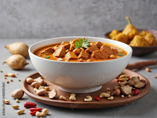 Massaman Curry in White Bowl with Light Background photo