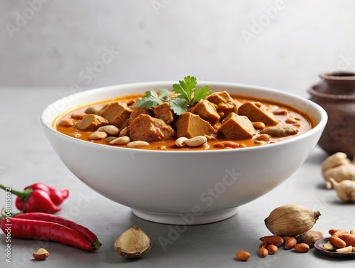 Massaman Curry in White Bowl with Light Background photo