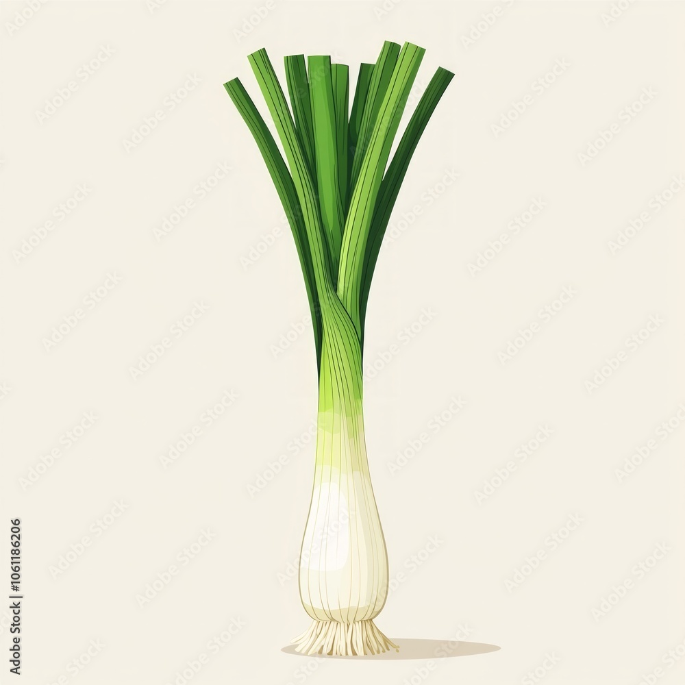 artwork showcases sleek leek simple design emphasizing its elongated form and fresh colors. artwork showcases sleek leek simple design emphasizing its elongated form and fresh colors.