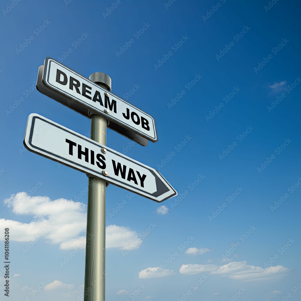 Fototapeta premium Dream Job Signpost Against Blue Sky