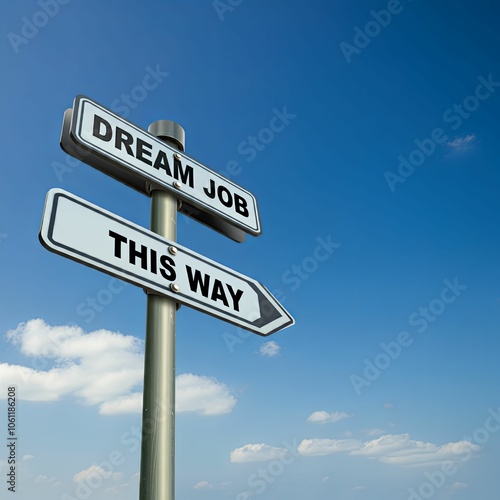 Dream Job Signpost Against Blue Sky
 photo